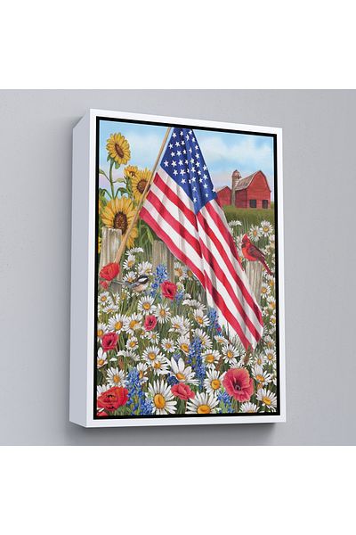 Harita Sepeti Pictură murală cu steagul american în interiorul grădinii frumoase cu cadru alb