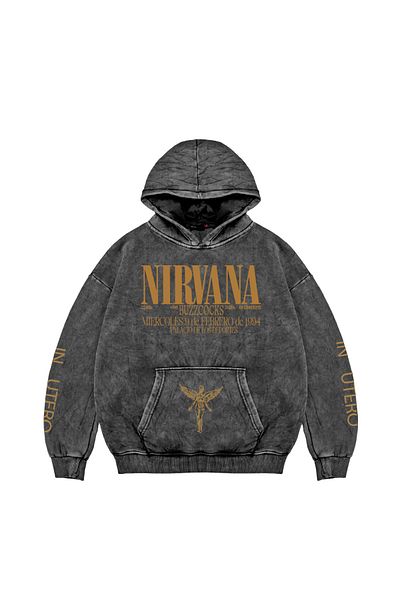 Sekizbiraltı Πλενόμενο μαύρο Nirvana Back Printed Unisex Oversize Hoodie