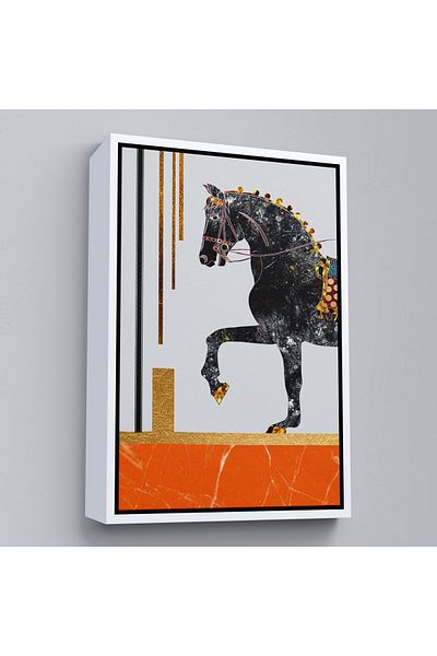 Harita Sepeti Pictură abstractă modernă de cal negru cu cadru alb
