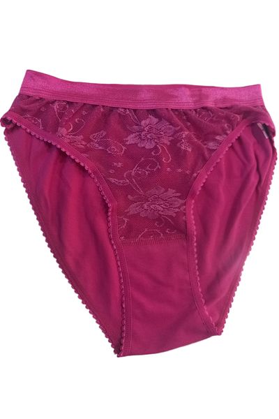 Nisa Women's Lace Trimmed Bikini Panties Dark Pink