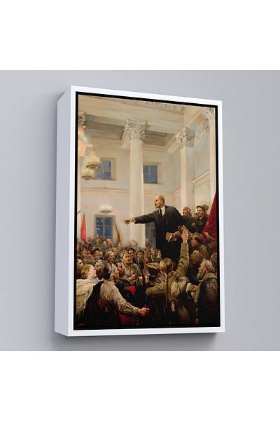 Harita Sepeti White Framed Lenin Declares Soviet Power in Petersburg Painting