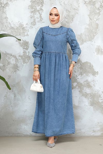 Neva Style Μπλε Ρόμπα Hijab Τζιν Φόρεμα 19142M