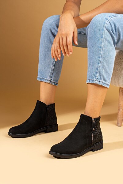 Pembe Potin Μαύρα σουέτ γυναικείες μπότες - Πολύ σόλα, φερμουάρ, ζεστή γραμμή άνετα casual παπούτσια