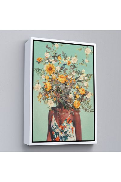 Harita Sepeti Femeie neagră cu cap de flori într-un cadru alb, pictură pe pânză de femeie africană