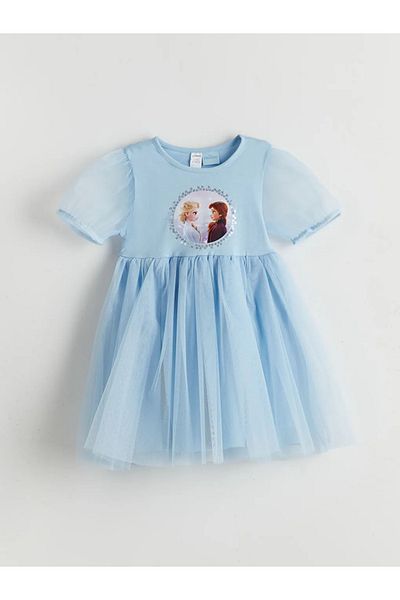 LC Waikiki LCW Kids Lilac Elsa εμπριμέ χτενισμένο βαμβακερό φόρεμα για κορίτσια