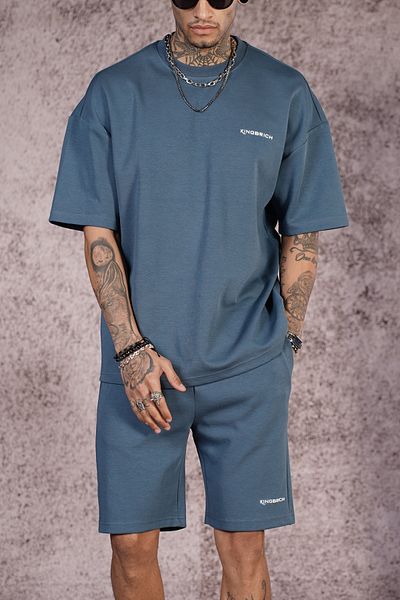 Butik TREND BIZ Set de tricou și pantaloni scurți unisex cu imprimeu oversize cu decolteu