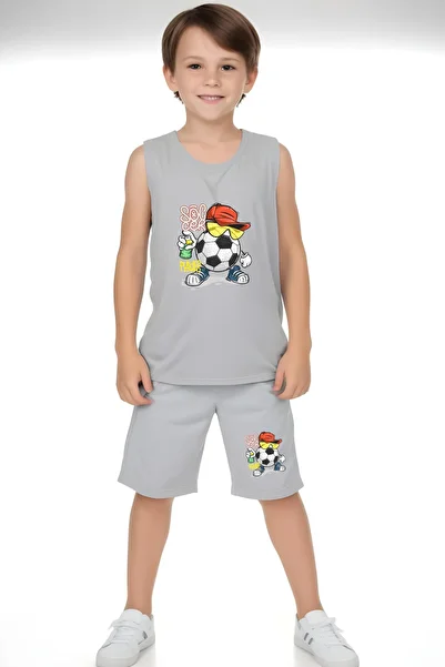 FYK COLLECTİON Soccer Spray Printed Boys' Suspender T-Shirt and Shorts Top and Bottom Set