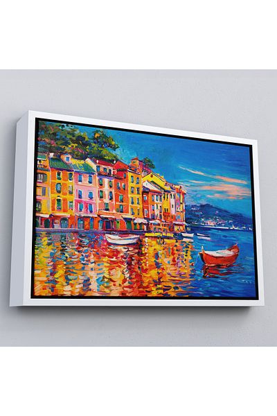 Harita Sepeti Marina cu bărci în cadru alb Vizualizare pictură în ulei Pictură decorativă pe pânză