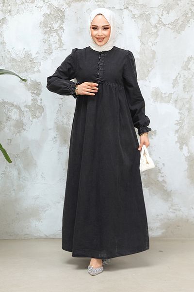 Neva Style فستان حجاب من الدنيم أنثراسايت 19144ANT