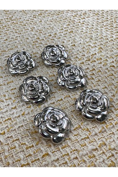 ODDA TASARIM ATÖLYESİ Silver Color Flower Model Set of 6 Buttons (2.3cm)