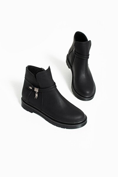 Pembe Potin Kadın Siyah Mat Bej Tokalı Rahat Kalıp Kaymaz Taban Lastikli Sıcak Astar Günlük Bot