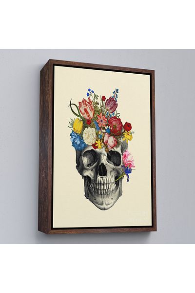 Harita Sepeti Craniu floral cu cadru alb Madame Memento Canvas Print, Skull Ziua morților Canvas Print