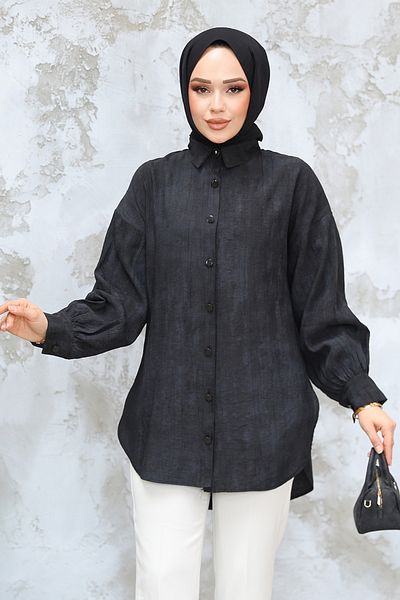 Neva Style Tunica neagra Hijab - cu nasturi 10113S