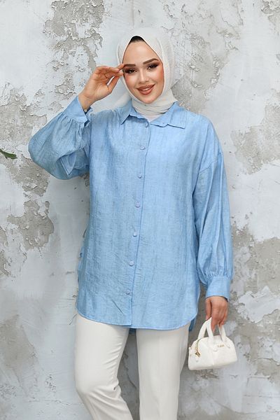 Neva Style Tunica Hijab Albastru Baby cu nasturi Model: 10113BM