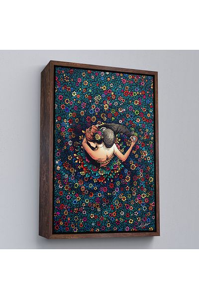 Harita Sepeti Valentines Dancing in White Framed Colorful Flowers Wall Painting