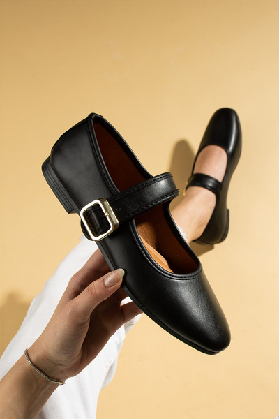 Pembe Potin Women's Ballerina Black Strappy Lightweight Comfortable Sole Stylish Casual Shoes