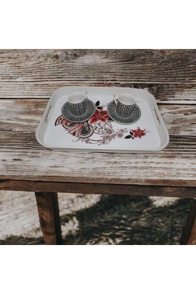 RAMDET Modern Ethnic Floral Patterned Plexiglass Service Presentation Tray 35*25 cm Tea Coffee Tray