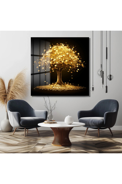 TAULART GOLD AĞAÇ ULTRA YÜKSEK ÇÖZÜNÜRLÜK KARE CAM TABLO EV İŞ YERİ OFİS HEDİ...