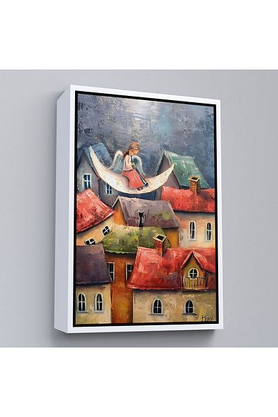 Harita Sepeti White Framed Angel of the Night Decorative Wall Painting