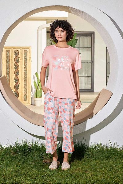 Aydoğan Women's Azer One Day Viscose Combed Cotton Tea Rose Capri Suit 0293