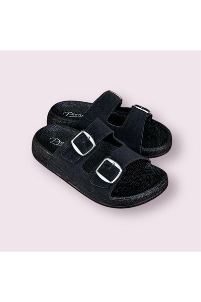 Pienn Pieenn Women's Silvery Double Buckle Orthopedic Comfort Sole Slippers
