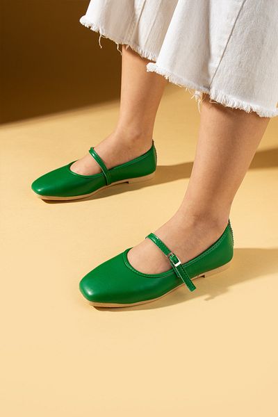 Pembe Potin Women's Ballerinas Green Strappy Lightweight Comfortable Sole Stylish Casual Shoes