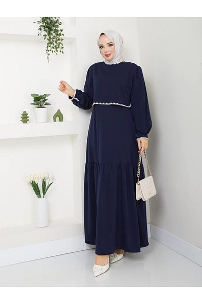 moda periy Copy - Women's Style Stripe Detailed Two Thread Hijab Dress