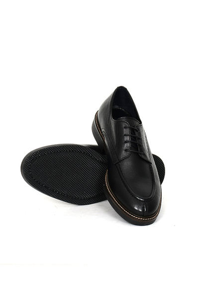 Tuna Hakiki Deri Siyah Casual Erkek Ayakkabı Bağcıklı Termo Taban - 23201