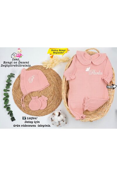 gros shop 4 Katlı Müslin 3'lü Hastane Çıkış Mevlüt Seti %100 Pamuk Organik (K...