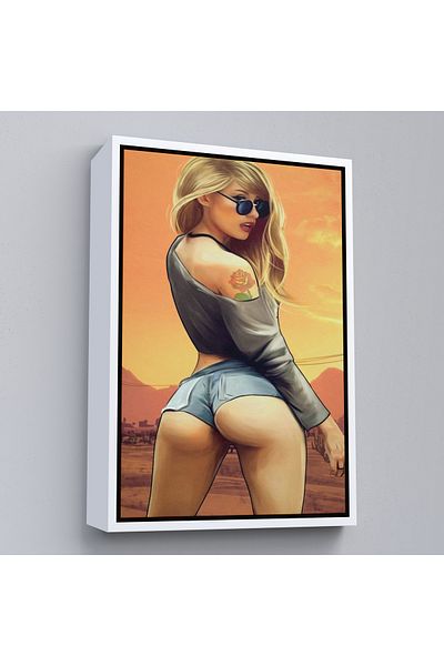 Harita Sepeti Ξανθό Sexi Γυναικείο Πίνακας Τοίχου με Λευκό Πλαίσιο