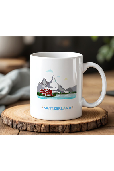 BB TRADE Swiss Design White Ceramic Printed Mug Cup 330ml
