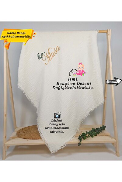 gros shop 4 Katlı Müslin %100 Pamuk Çok Amaçlı Bebek Battaniyesi-Kişiye Özgü ...