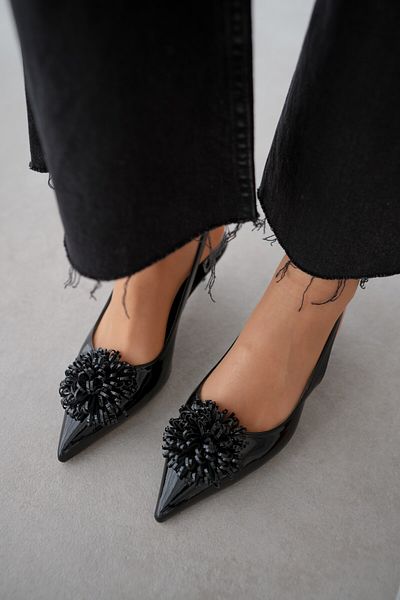 selinshoes Aura Pointed Toe Kitten Heel Women's Stiletto with Front Detail - Black