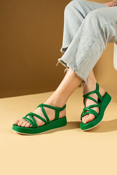 Pembe Potin Women's Green Striped Comfortable Poly Sole Stylish Daily Sandals