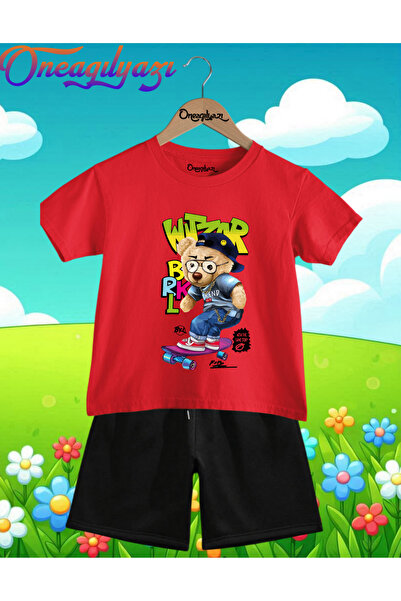 oneagılyazı Skateboarder Medved Štampano Oversize kroj Dječje šortseve T-shir...