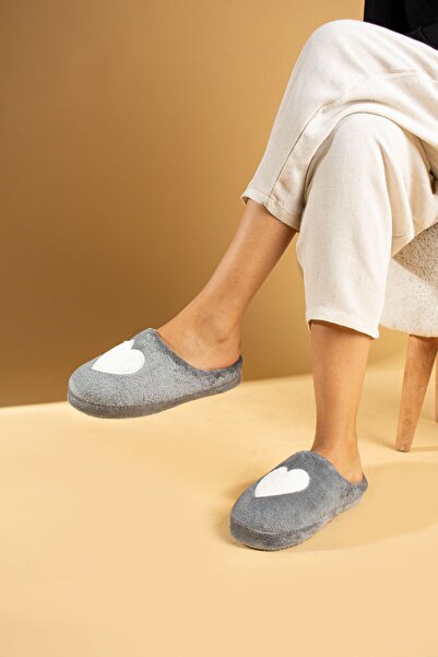 Pembe Potin Gray Heart Comfortable Winter House Slippers - Dowry Bundle Guest Slippers