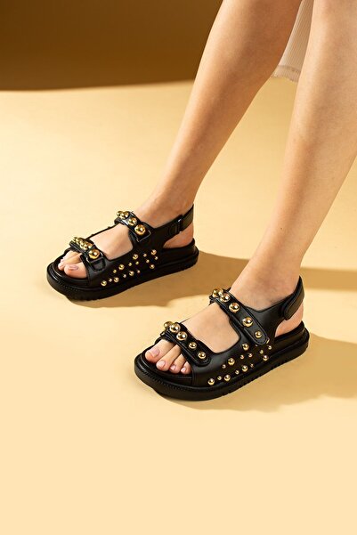 Pembe Potin Black Stylish Trok Sandals with Straps - Comfortable Poly Sole Casual Shoes