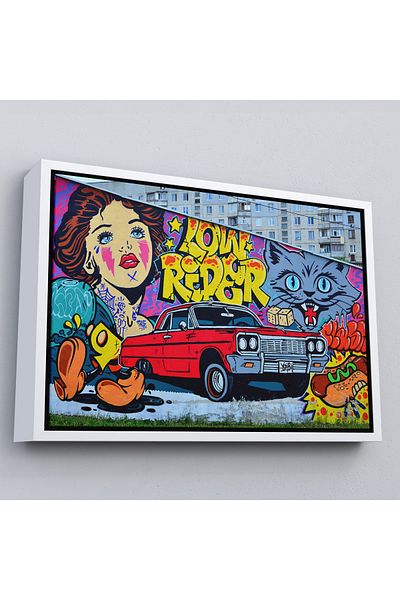 Harita Sepeti Pictură pe pânză pentru mașină retro roșie realizată cu graffiti cu cadru alb