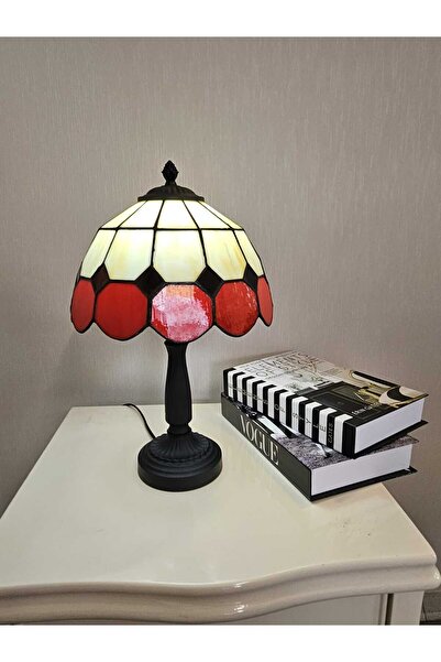 yüceeller El Yapımı Vitray Retro Barok Abajur Masa Lambası Oturma ve Yatak Odası kırmızı beyaz siyah