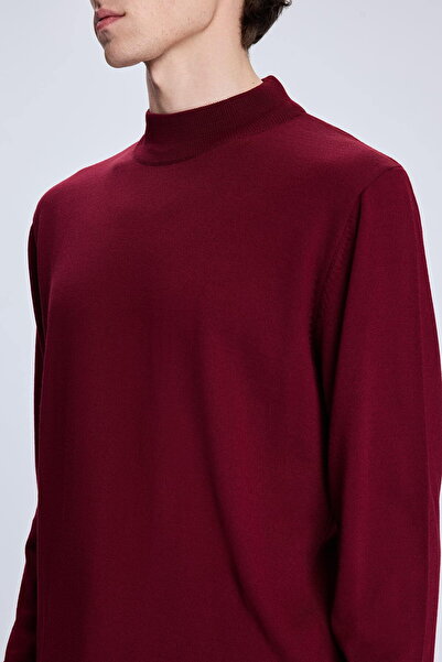 Hatemoğlu Bordo Regular Fit Yarım Balıkçı Yaka Yünlü Triko Kazak