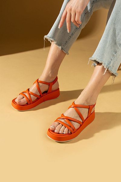 Pembe Potin Women's Orange Orange Striped Comfortable Poly Sole Stylish Daily Sandals