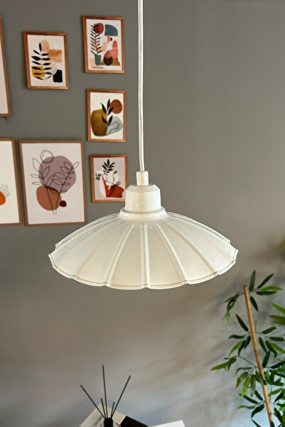 Bamyum Risso Beyaz Metal Avize Tekli Yarım Lale Başlık Rustik Cafe Mutfak Modern Sarkıt Aydınlatma