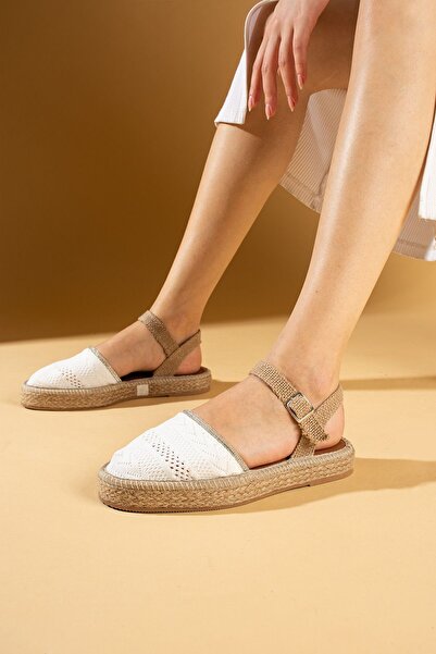 Pembe Potin Women's White Comfortable Sole Knitted Knitwear Daily Conford Sandals