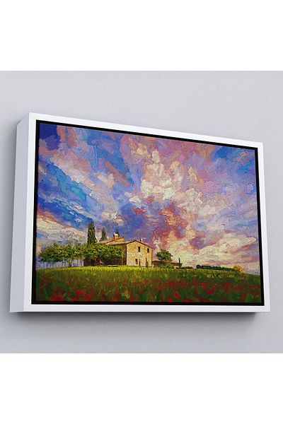 Harita Sepeti Red Poppy Field in Tuscany Italy Oil Painting View Canvas Painting with White Frame