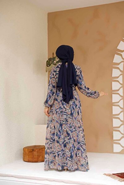 Neva Style Сукня Tesettur з квітковим візерунком бензинового кольору 27975PM