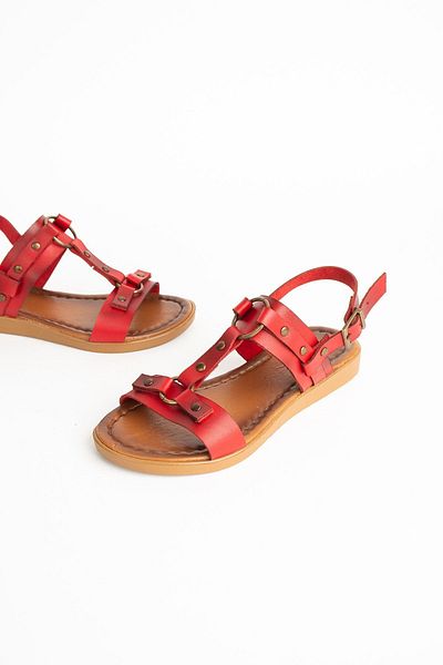 Pembe Potin Women's Red Comfortable Poly Sole Daily Summer Basement Style Sandals