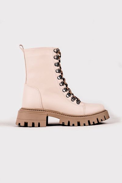Lal Shoes & Bags حذاء Modi نسائي بتفاصيل أربطة وسحاب - كريمي