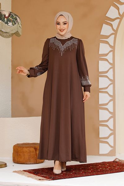 Neva Style Rochie Hijab Maro Brodata cu margele 23815KH