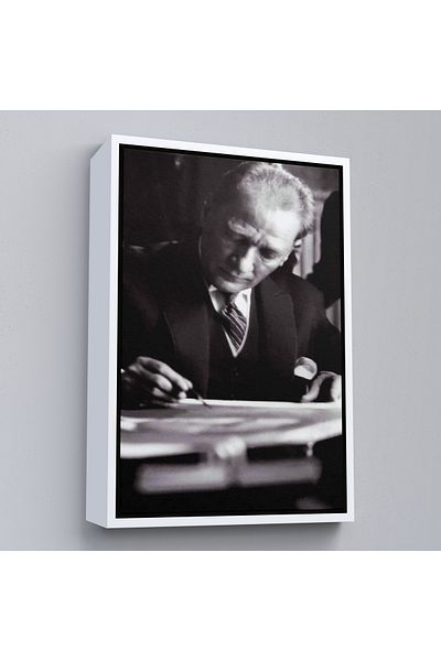 Harita Sepeti Pictură portret Ataturk cu cadru alb Mustafa Kemal Ataturk Pictură decorativă pe pânză dreptunghiulară