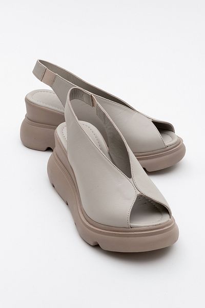 LuviShoes Sandale de damă din piele naturală SAM Stone Skin cu toc cu pană